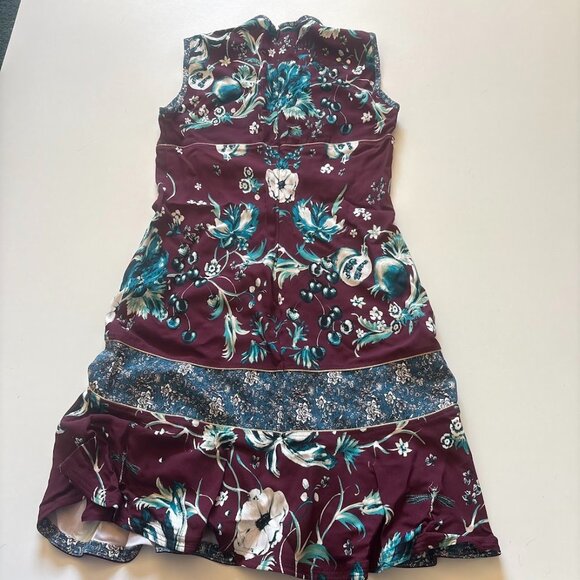 Roberto Cavalli Forbidden Fruit Sleeveless Dress Floral Maroon Blue V Neck - Picture 6 of 11